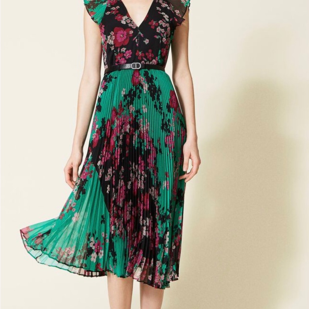 TwinSet PERFECT PARTY DRESS, Japanese flower print, gorgeous NWT size 40 US 6, 8